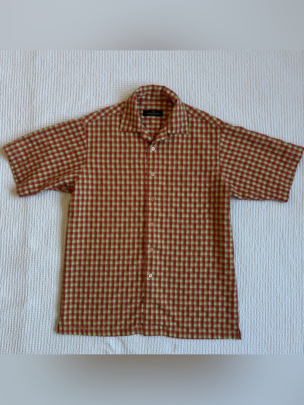 Bugatchi Red and Green Checked Short-Sleeve Button-Down Shirt